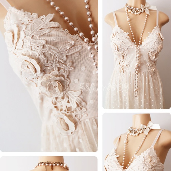 Last☝️3D Rose Lace Mesh Polka Dots Long Maxi Dress - Picture 3 of 8